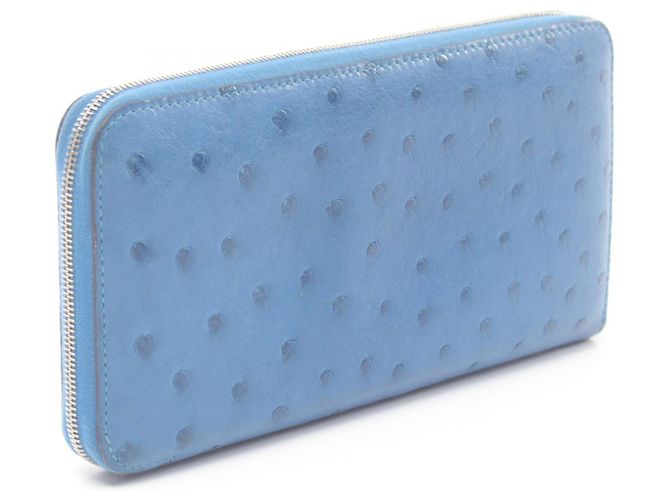 Hermès Portafoglio lungo rotondo Azap Hermes in struzzo blu - vista 2
