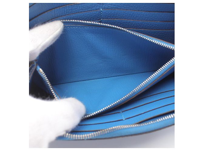 Hermès Portafoglio lungo rotondo Azap Hermes in struzzo blu - vista 6