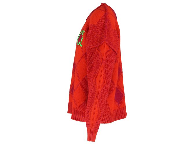 Versace Logo Argyle Sweater in Red Wool - view 2