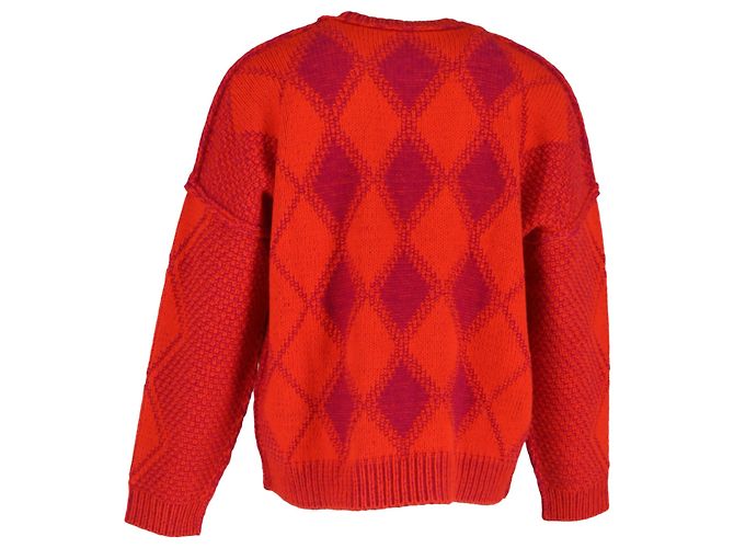 Versace Logo Argyle Sweater in Red Wool - view 3