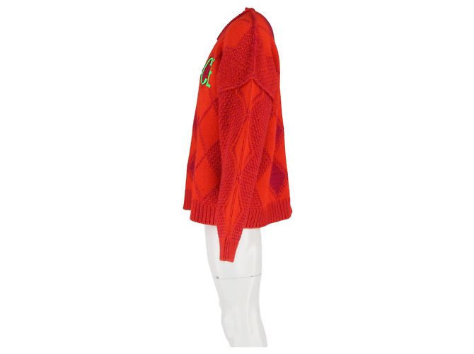 Versace Logo Argyle Sweater in Red Wool - view 5