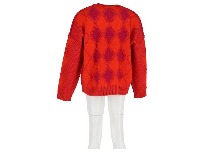 Versace Logo Argyle Sweater in Red Wool - view 6
