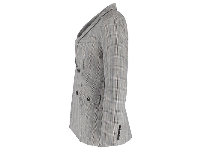 Joseph Houndstooth Double-Breasted Blazer in Grey Wool - view 2