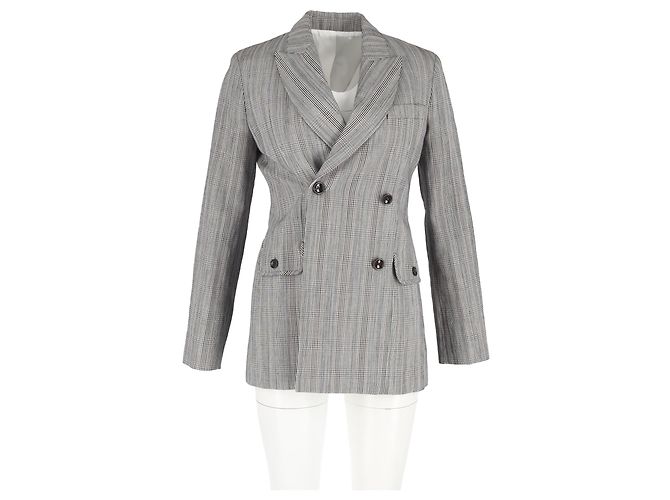 Joseph Houndstooth Double-Breasted Blazer in Grey Wool - view 4