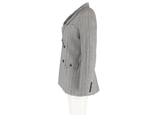 Joseph Houndstooth Double-Breasted Blazer in Grey Wool - view 5