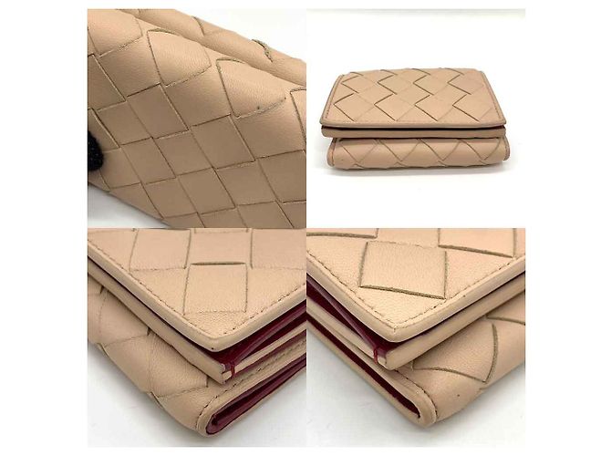 Carteira compacta de couro bege Bottega Veneta - vista 3