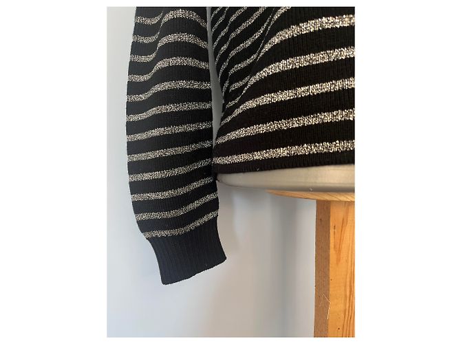 Autre Marque Schwarzer Gestreifter Pullover – Saint Laurent Paris – Größe M - Ansicht 2