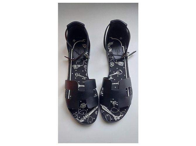 Sandali Hermès Santorini in pelle nera Nero - vista 8