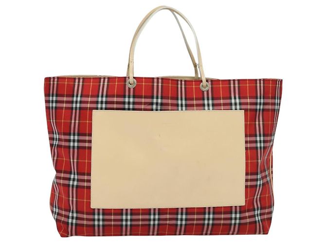 Burberry Nova Check Tote Bag Nylon Rot Beige Auth th5793 - Ansicht 13