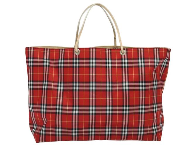 Burberry Nova Check Tote Bag Nylon Rot Beige Auth th5793 - Ansicht 2