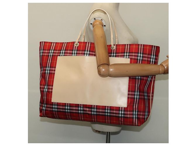 Burberry Nova Check Tote Bag Nylon Rot Beige Auth th5793 - Ansicht 21