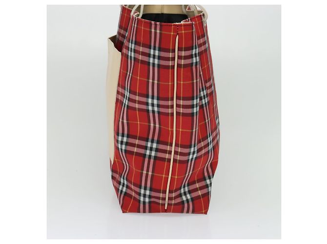 Burberry Nova Check Tote Bag Nylon Rot Beige Auth th5793 - Ansicht 4