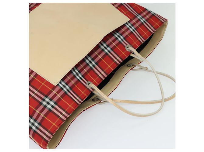 Burberry Nova Check Tote Bag Nylon Rot Beige Auth th5793 - Ansicht 6