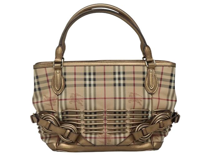 Bolsa de mão em PVC couro bege xadrez Nova da BURBERRY ouro Auth EC786 Dourado - vista 13