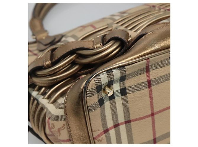 Bolsa de mão em PVC couro bege xadrez Nova da BURBERRY ouro Auth EC786 Dourado - vista 14