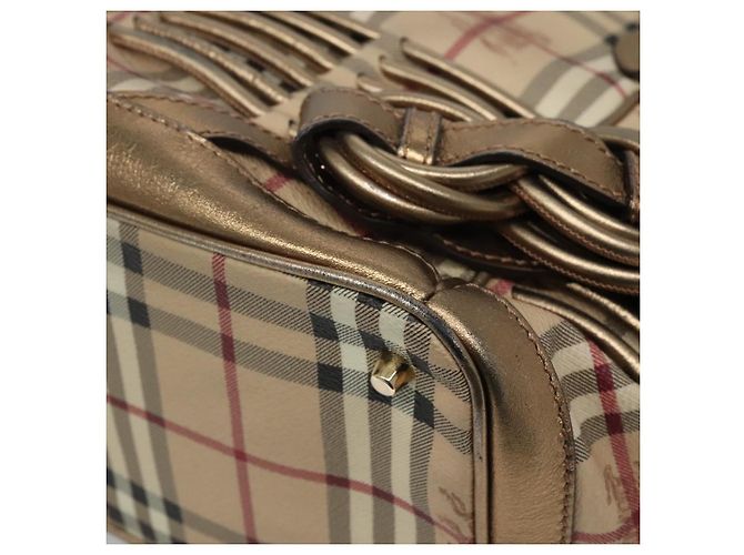 Bolsa de mão em PVC couro bege xadrez Nova da BURBERRY ouro Auth EC786 Dourado - vista 15