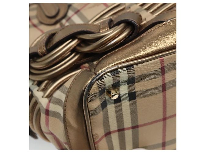 Bolsa de mão em PVC couro bege xadrez Nova da BURBERRY ouro Auth EC786 Dourado - vista 16