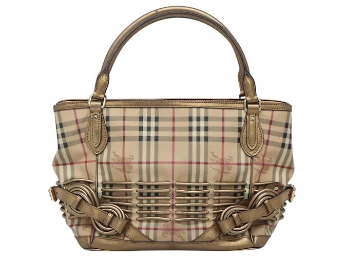 Bolsa de mão em PVC couro bege xadrez Nova da BURBERRY ouro Auth EC786 Dourado - vista 2