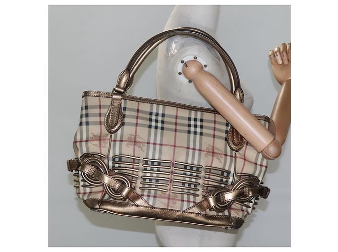 Bolsa de mão em PVC couro bege xadrez Nova da BURBERRY ouro Auth EC786 Dourado - vista 21