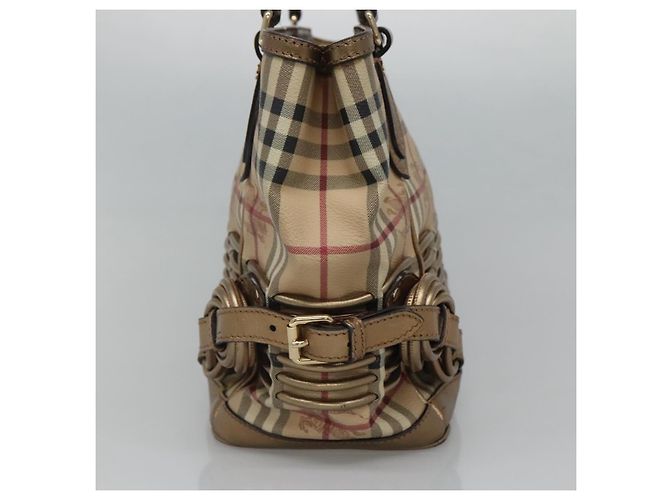 Bolsa de mão em PVC couro bege xadrez Nova da BURBERRY ouro Auth EC786 Dourado - vista 3