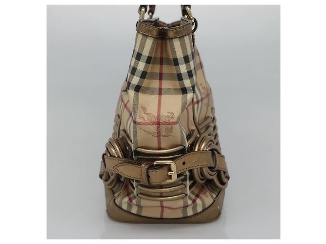 Bolsa de mão em PVC couro bege xadrez Nova da BURBERRY ouro Auth EC786 Dourado - vista 4