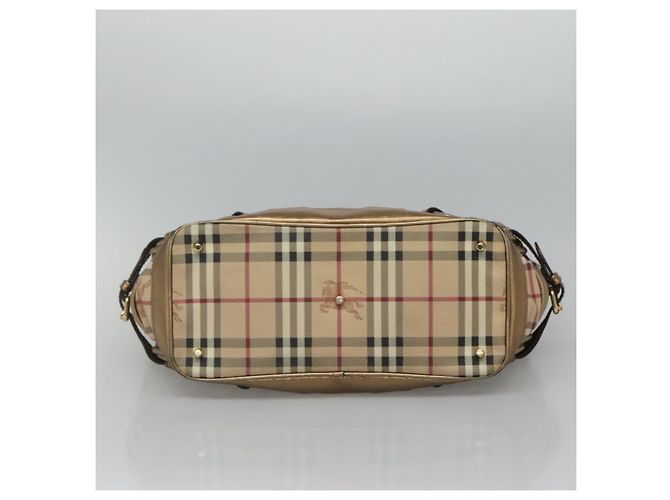 Bolsa de mão em PVC couro bege xadrez Nova da BURBERRY ouro Auth EC786 Dourado - vista 5