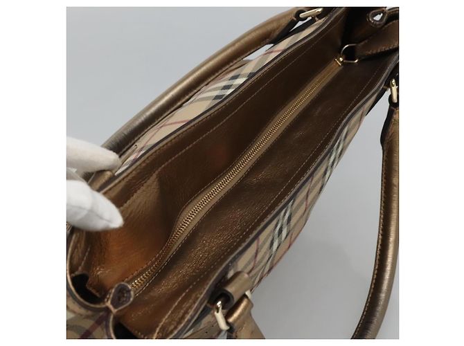 Bolsa de mão em PVC couro bege xadrez Nova da BURBERRY ouro Auth EC786 Dourado - vista 6