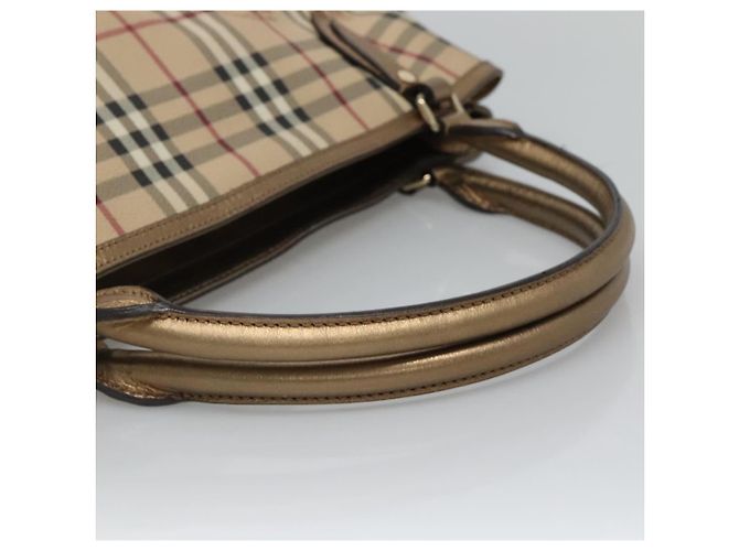 Bolsa de mão em PVC couro bege xadrez Nova da BURBERRY ouro Auth EC786 Dourado - vista 7
