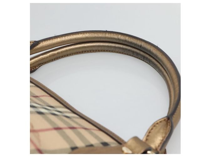 Bolsa de mão em PVC couro bege xadrez Nova da BURBERRY ouro Auth EC786 Dourado - vista 8