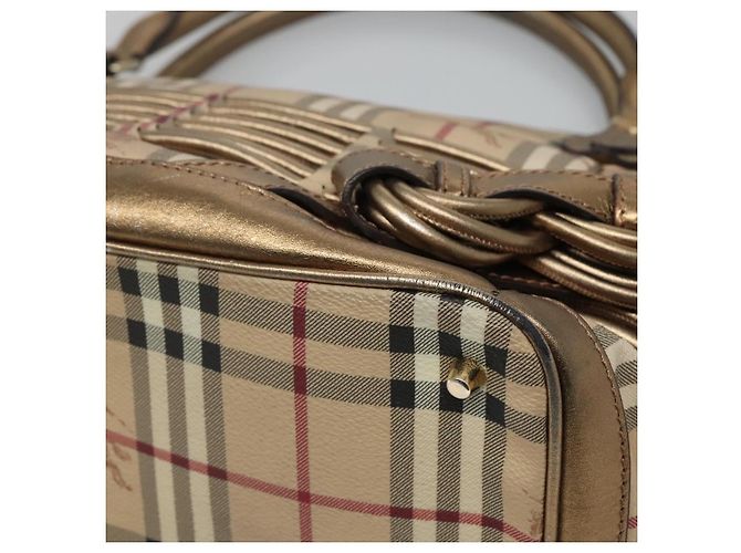 Bolsa de mão em PVC couro bege xadrez Nova da BURBERRY ouro Auth EC786 Dourado - vista 9