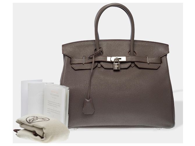Hermès HERMES Birkin 35 Tasche aus grauem Leder - 102586 - Ansicht 2