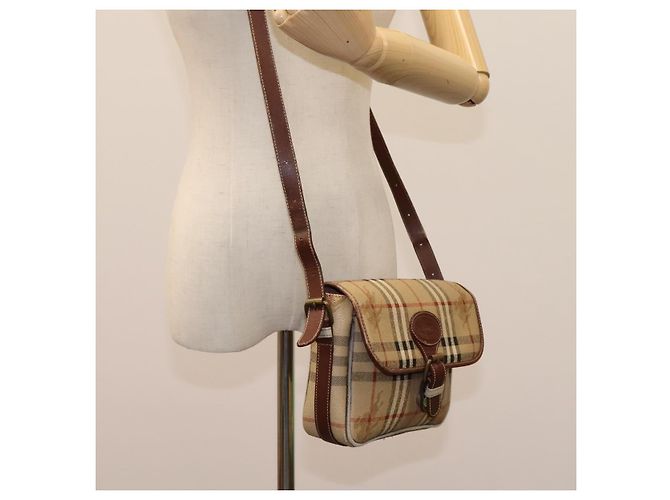 Autre Marque Borsa a spalla Burberrys Nova Check in pelle PVC beige Auth KD166 - vista 27
