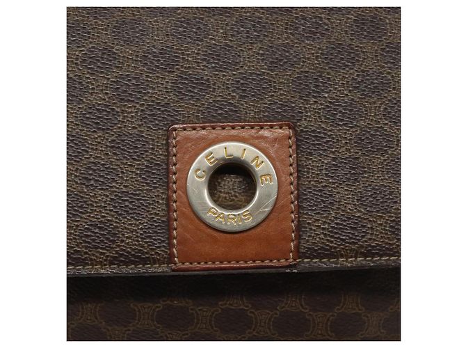 Céline Borsa a spalla in tela Macadam CELINE in pelle PVC marrone oro Auth EC639 D'oro - vista 14