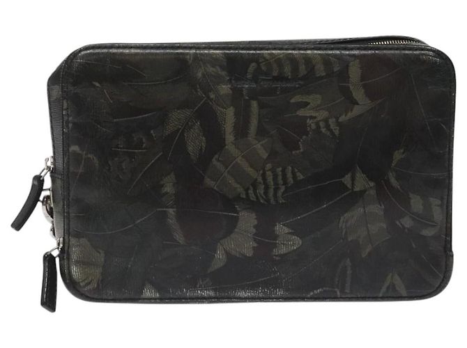 Bolsa clutch de couro preto e dourado Salvatore Ferragamo Auth bs23562 - vista 2