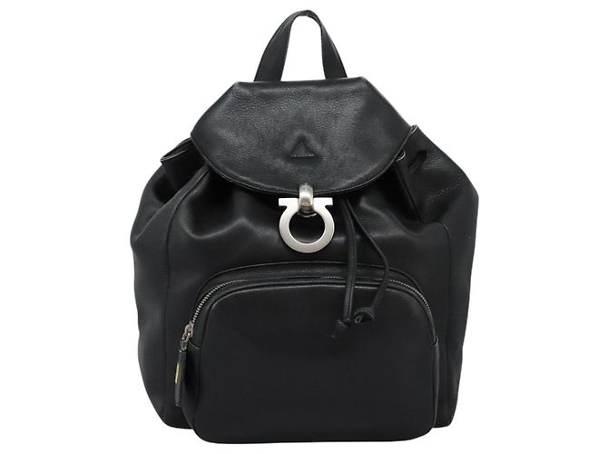 Zaino in pelle nera e argento Gancini di Salvatore Ferragamo Auth EC696 Nero - vista 2