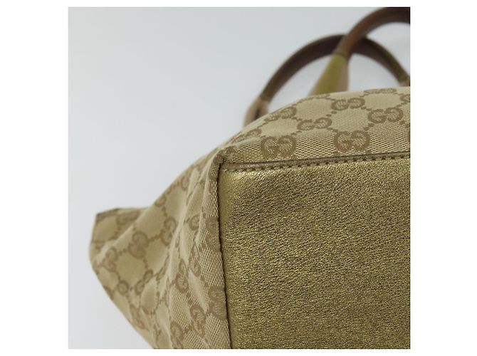 Borsa a mano GUCCI GG Canvas Sherry Line Beige Oro rosa 131228 Auth ac3698 D'oro - vista 12
