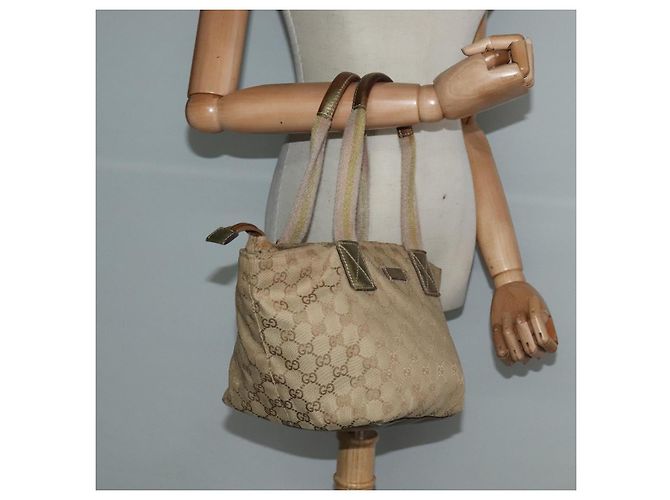 Borsa a mano GUCCI GG Canvas Sherry Line Beige Oro rosa 131228 Auth ac3698 D'oro - vista 21