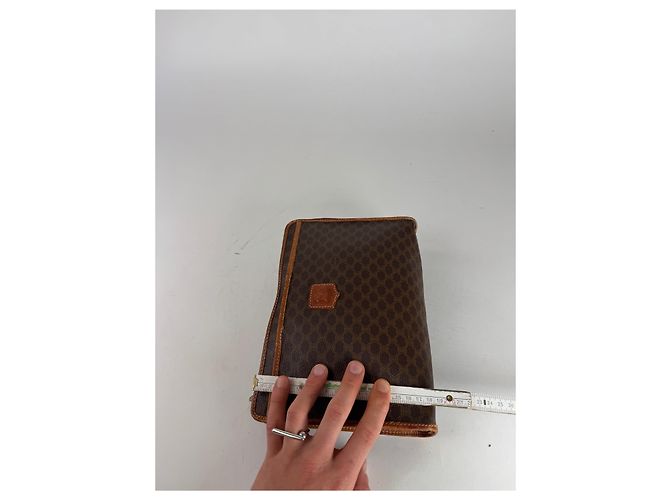 Triomphe Céline Clutch in pelle monogramma vintage Celine Paris marrone - vista 10