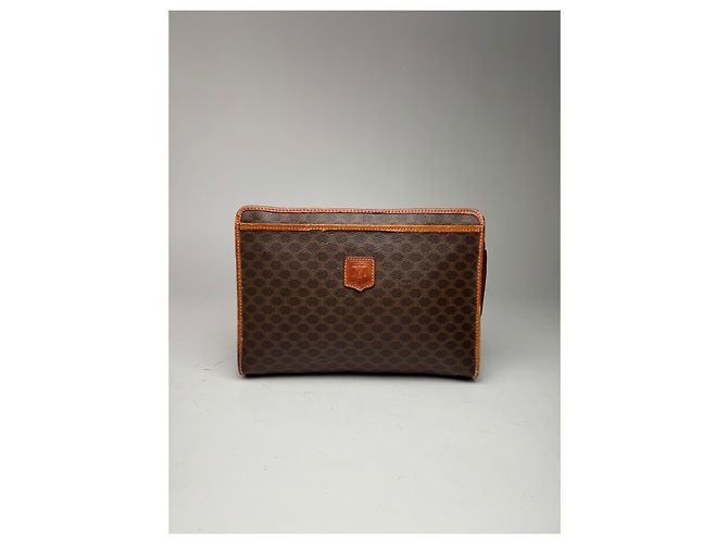 Triomphe Céline Clutch in pelle monogramma vintage Celine Paris marrone - vista 12
