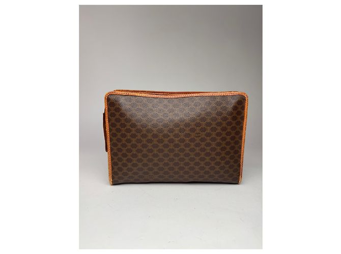 Triomphe Céline Clutch in pelle monogramma vintage Celine Paris marrone - vista 13