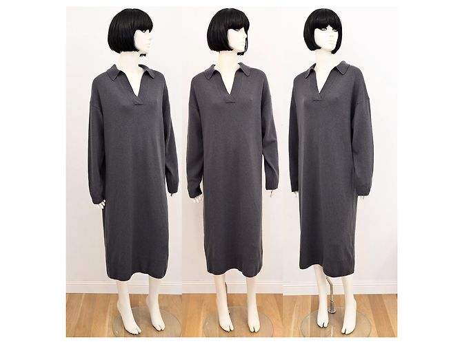 Vestido midi de malha relaxada em lã e caxemira da Massimo Dutti em cinza aço - vista 2