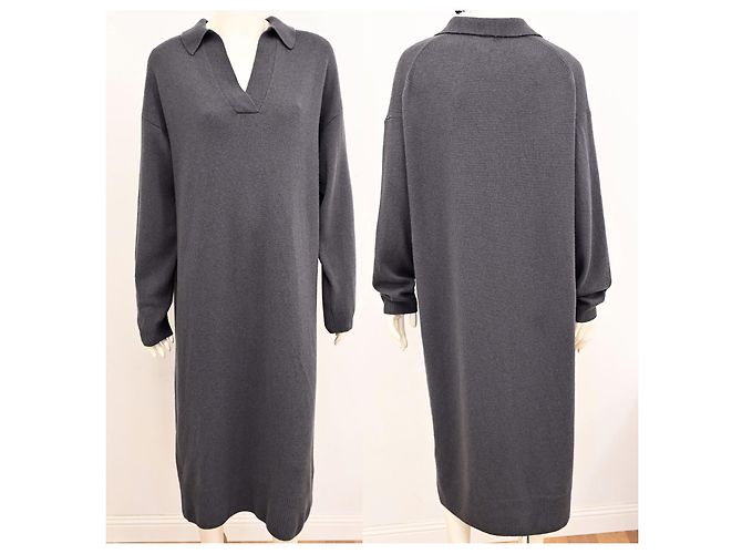 Vestido midi de malha relaxada em lã e caxemira da Massimo Dutti em cinza aço - vista 4