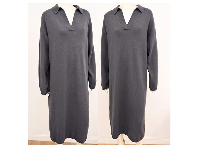 Vestido midi de malha relaxada em lã e caxemira da Massimo Dutti em cinza aço - vista 5