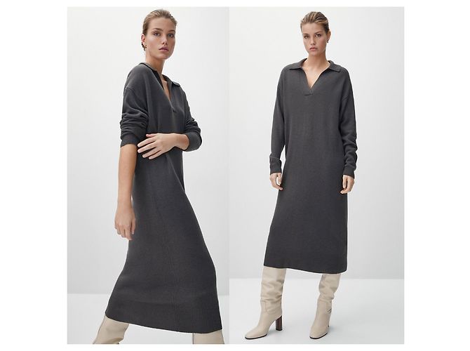 Vestido midi de malha relaxada em lã e caxemira da Massimo Dutti em cinza aço - vista 6