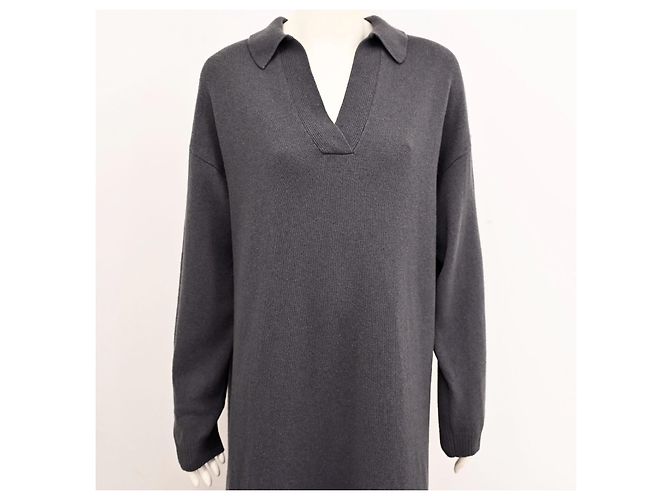 Vestido midi de malha relaxada em lã e caxemira da Massimo Dutti em cinza aço - vista 7
