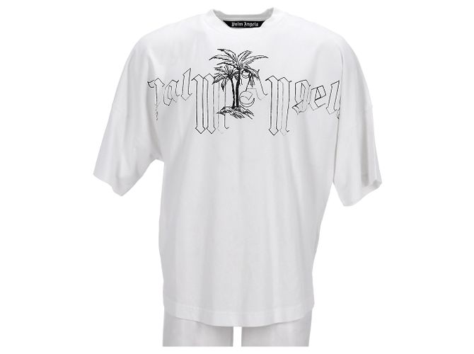 Camiseta oversized em algodão branco com ilustração do logo Palm Angels Cru - vista 7