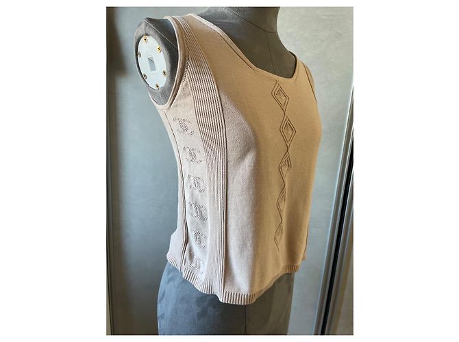 Top Chanel con monogramma logo CC beige - vista 2