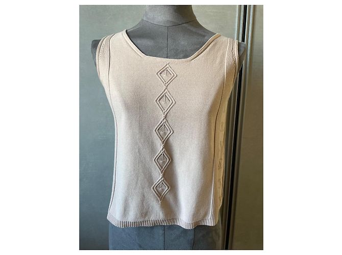 Top Chanel con monogramma logo CC beige - vista 3