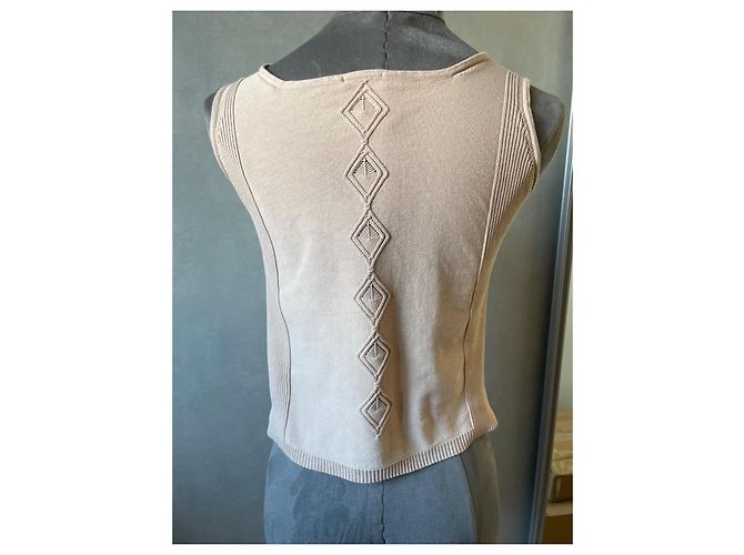 Top Chanel con monogramma logo CC beige - vista 5