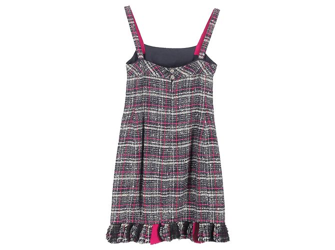 Vestido mini de tweed a cuadros con volantes en algodón gris y rosa de Chanel - vista 2
